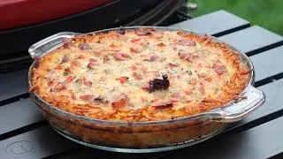 Ham and cheese quiche with hash brown crust.