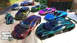GTA 5 - Stealing Modified TRON Super Cars with Franklin! (Real Life Cars #21)