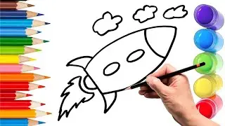 How to Draw Cute rocket Drawing, Painting and Coloring for kids & toddlers_ Child Art 🎨🚀🌈