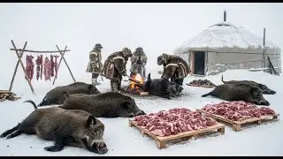 5500kg Ice Boar Feast in −71°C Yakutia  Feeding the Entire Village  Nomad’s Winter Survival Journey
