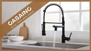 CASAINC Single-Handle  Kitchen Faucet with Pot Filler and LED Light in Matte Black