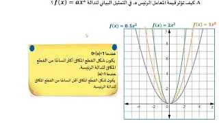 الصف العاشر رياضيات المميزات الاساسية للدالة التربيعية2