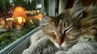 Sleepy Rain Sounds & Calm Music | Cozy Bedroom Ambience, Cat Sleeping Peacefully 🐱🌧️
