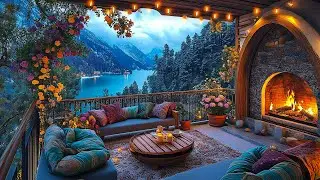 Romantic Spring Hideaway 🌸 Smooth Jazz & Crackling Fireplace | Relaxing Spring Terrace Ambience