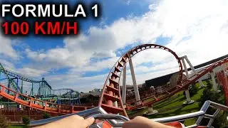 Energylandia - F1 Formula 1 widok z pierwszego wagonika. (Moya) RollerCoaster - 100km/h (Poland)