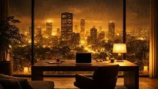 Working Late in a Luxury High Rise Rainy City Night & Smooth Jazz Ambience 2 hours