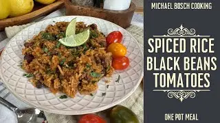🌶️ Easy Spiced Rice with Black Beans and Tomatoes.  One Pot Meal.