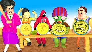 Scary Stranger 3D - Squid Game (오징어 게임) Miss T and 5Neighbor Trying Honeycomb Candy Shape Challenge