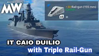 Modern Warships: IT CAIO DUILIO equipped with Triple Rail-Gun. online battle gameplay.