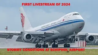 LIVE FROM SCHIPHOL AIRPORT - Storm HENK is KICKING HARD - Parking P3 Action Rwy22 Landing 27 Takeoff