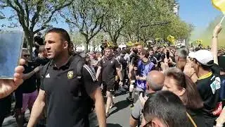 L'arrivée des joueurs du Stade Rochelais avant le 8e de finale retour de Champions Cup contre l'UBB