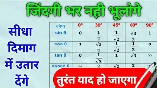 त्रिकोणमिति | trigonometry Table trick 🤯 Trick in Hindi | Class 10 trigonometry #trigonometry