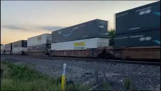 Westbound BNSF Intermodal Passes Over the Jugtown Rd Crossing Near Coal City, IL at Dusk!!