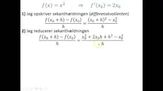 Tretrinsreglen - Bevis: Differentialkvotienten af kvadratfunktionen f(x) = x^2