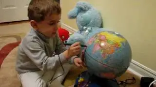 3-year-old Andrei and the LeapFrog Globe - Eureka