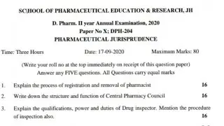 Pharmaceutical Jurisprudence Question Paper || D Pharm 2nd year paper || Jurisprudence 2020 question