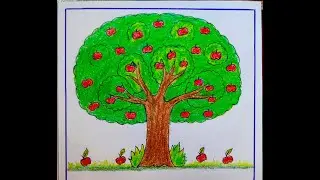 Apple Tree drawing for kids and beginners/How to draw apple tree/Apple Tree drawing