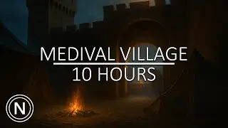 Sleep in a Medieval Village at Night | 10 Hours Fire Wind and Distant Voices Ambience | Neo Noir
