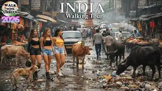 India what Is Exactly Behind The Qutub-Minar,Walking Tour, Local Market In Narrow Street 4K HDR