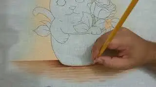 Gatinho com Xícara e Rosa Pintura em Tecido Parte 1 - Aula 337 - Bruno Silva