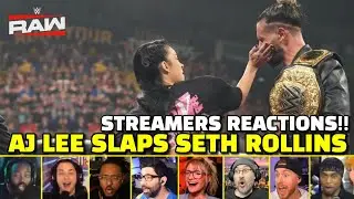 AJ Lee Slaps Seth Rollins Streamers Reactions Compilation | WWE RAW 15 Sep 2025