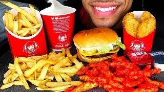 ASMR WENDY'S EATING SHOW HOT CHEETOS BIGGIEBAG MUKBANG CHICKEN NUGGETS FROSTY FRIES NO TALKING JERRY