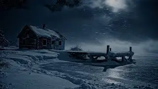 Isolated Cabin by the Frozen Lake | Fierce Blizzard & Cold Wind ASMR | Winter Storm White Noise