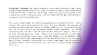 Export market diversification and export performance of Sri Lanka a cointegration analysis