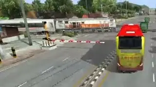 Truk mogok di perlintasan kereta api, bus simulator Indonesia