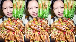 Braised Pork and Fried Squid Feast! So Tasty with Spicy Vegetables | Let's Eat With Jin