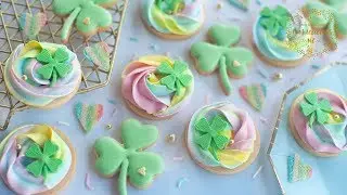 RAINBOW SWIRLS ICING TECHNIQUE & CLOVER COOKIES ~ for St Patrick's Day!
