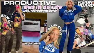 PRODUCTIVE DAY IN MY LIFE AS A COLLEGE STUDENT 🎀🫧| Class, lunch, brand shoot, vision board + more! 