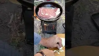 5 Star? Backpacking Steak And Potatoes Dinner On A Gathered Wood Fired Firebox Stove #shorts