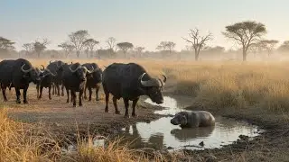 Abandoned by Its Mother, a Baby Hippo Mistook a Buffalo Herd for Its Family