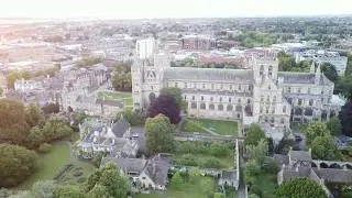 🌍Sunset filmed from drone at Peterborough Cathedral, United Kingdom
