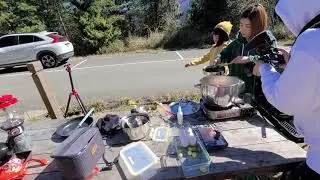 福壽山露營第二天，全家到老爸小木屋洗澡