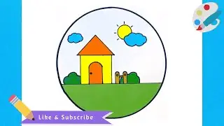 Easy House Drawing & Crayon Coloring | Fun Art Tutorial 🎨#drawsimple #HouseDrawing #CrayonColoring
