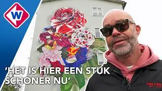 Muurschildering van boeket van zwerfafval trekt aandacht in stad