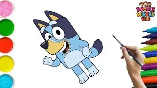 How to Draw Blue Bluey  🐶🎨 | Easy Cartoon Drawing for Kids | Doodle World Kids