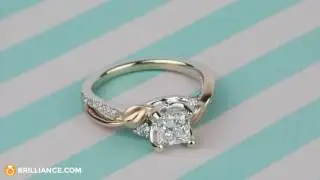 Two Tone Brushed Leaf Diamond Engagement Ring