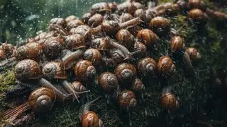 Microcosmic Life: The Beauty of Snail Communities in the Garden.
