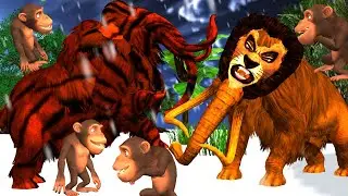 Woolly Tiger Mammoth vs Zombie Tiger Mammoth | Epic Battle for Animal Territory | Funny Monkey
