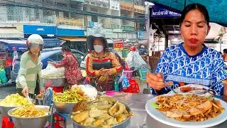 Must Try Cambodia Street Food in Market! Beef Fried Noodles, Egg Fried Rice, Yellow Pancake, & More