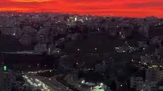 The sky of Gaza city near to Jordan Amman / sky look so red and scary 😱 
