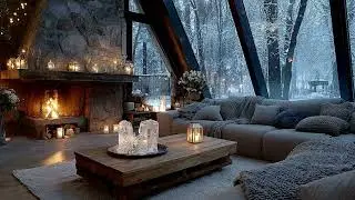 Winter Piano Lounge Ambience  Cozy Fireplace & Quiet Snowfall for Deep Sleep & Relaxation
