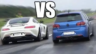 740HP Volkswagen Golf R BiTurbo vs Mercedes AMG GTS - RACE!