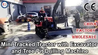 Mini Tracked Tractor with Excavator and Tree Pit Drilling Machine for Sale
