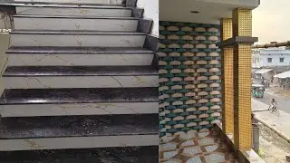 Stairs granite and floor tiles wall tiles fitting in this video 🏠 square pillar design for bathroom