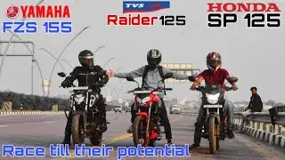 Honda SP 125 vs TVS Raider 125 vs Yamaha FZS 155 || Long Race || Highway Top End