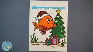 Christmas activity color page Festive Fish | Relaxing Nighttime Video for Kids & Color Along
